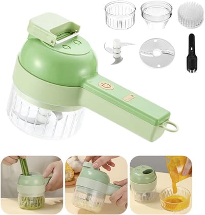QTTVBTNA -4-in-1 Draadloze Handmatige Groentesnijder Set – Mini Hakmolen met Borstel voor Knoflook, Ui, Chili, Gember en Vlees – Compacte Elektrische Keukenhulp voor Snel Hakwerk