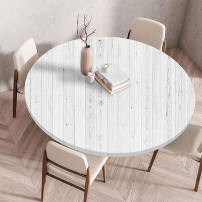 Tafelkleed met elastische rand, rond, gevouwen 3D geprint, afwasbaar rond tafelkleed voor binnen en buiten, afwasbaar, geschikt voor keuken, eetkamer, picknicktafels, 80 cm, wit