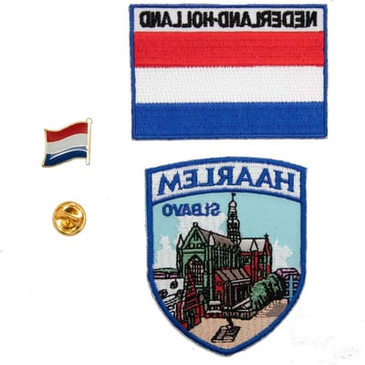 Nederland Haarlem Sint-Baafse Kerkdoek Patch - Holland Opstrijkplaatje en Vlag Metalen reversspeldje - Landmark Embroided Badge Emaille Pin