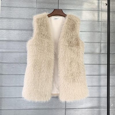 Winter Middellang Imitatiebont Vest Dames Zacht Vest Jas XL beige