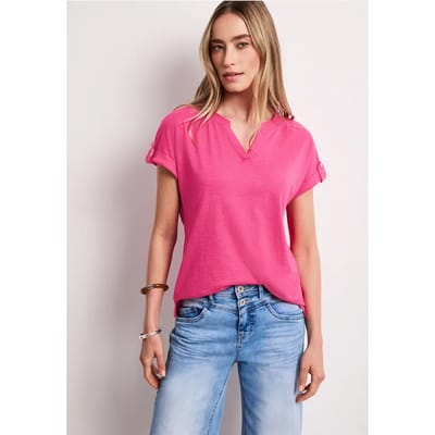 Shirt met gespleten hals en knoopdetails