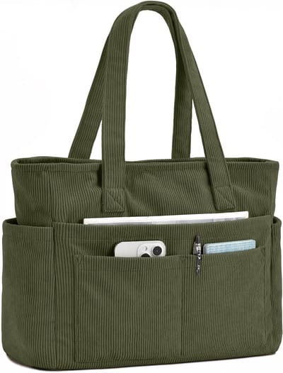 Dames Corduroy Handtas met 13 Compartimenten, Vouwbare Schoudertas voor Werk, School en Reizen