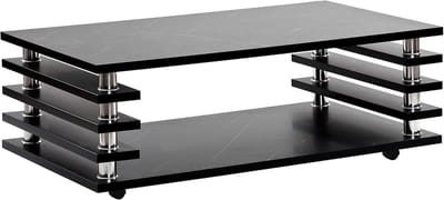 Verrijdbare Salontafel Zwart Marmerlook - Krasbestendig & Onderhoudsvriendelijk - 115x65 cm