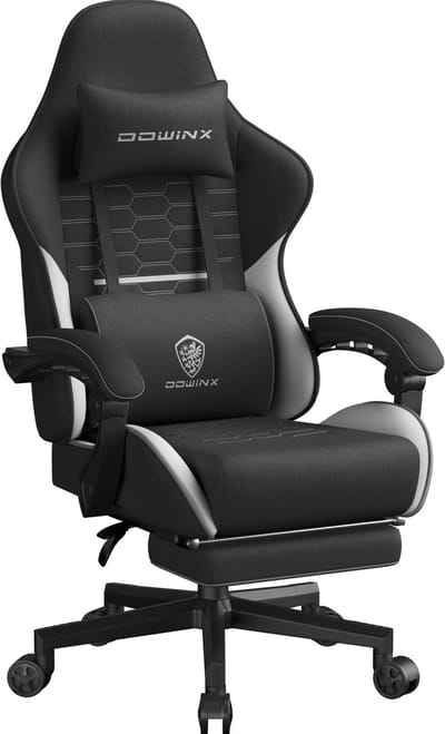Dowinx Ergonomische Gamingstoel - Bureaustoel Met Pocketvering - Stoffen - Ergonomische PC Stoel met Hoofdsteun en Voetsteun - Zwart