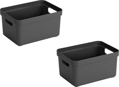 Sunware Opbergbox Sigma - 3x stuks - kunststof - antraciet - 13 liter - Opbergbakken/opbergers - 35 x 25 x 18 cm