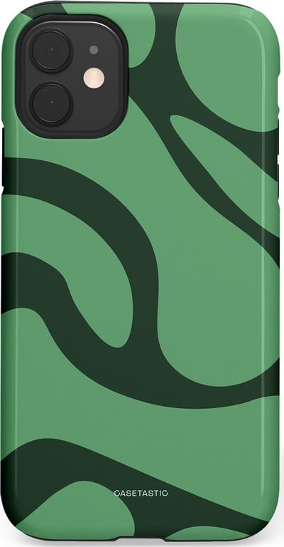 Casetastic hoesje geschikt voor Apple iPhone 11 - Dubbellaagse bescherming - Khakigroene Bos Blobs - Fashion Case - Saliegroen Donkergrijs
