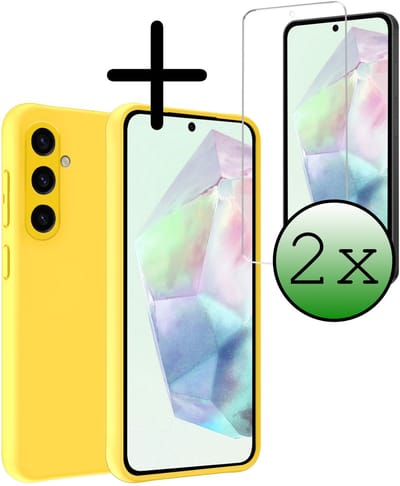 Hoesje Met 2x Screenprotector - Geschikt voor Samsung Galaxy A36 - Sterk & Shockproof - Back Cover - Siliconen Case - Telefoon Hoes - Geel