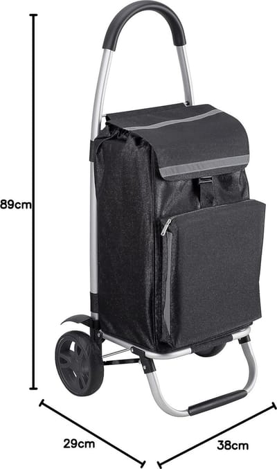Boodschappentrolley, 54 liter, extra grote banden, met koelvak, afneembare en regenbestendige tas, ophanging voor de winkelwagen, opvouwbare shopper, boodschappentrolley