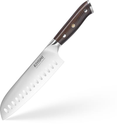 Kiyomi Santokumes 18 cm - Professioneel Keukenmes - Duits X50CrMoV15 Staal - Vlijmscherp Chefmes - Ergonomisch Pakkahouten Handvat