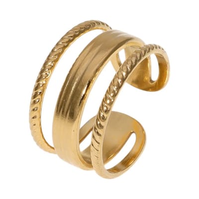 Aramat Jewels | Ringen | Damesring Verstelbaar - Open Ring Mode Streep - One Size | Goudkleur | |12mm | Staal | Volwassenen | Verkleurd niet