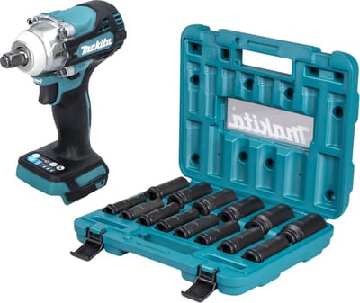 Makita DTW 300 Z accu-slagmoersleutel 18 V 330 Nm 1/2" borstelloos + dopsleutelset 14-delig - zonder accu, zonder oplader