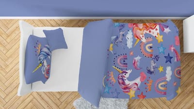 Snoozing Unicorn Land - Flanel - Dekbedovertrek - Eenpersoons - 140x200/220 cm - Paars