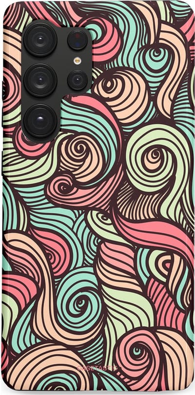 Casetastic hoesje geschikt voor Samsung Galaxy S25 Ultra - Dubbellaagse bescherming - Pastel Swirl Vibes - Fashion Case - Taupe Donkergrijs Saliegroen Grijs