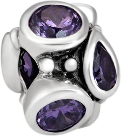 Quiges - 925 - Zilveren - Bedels -Sterling zilver - Beads - Zirkonia Paars Kraal Charm - Geschikt – voor - alle bekende merken - Armband Z224