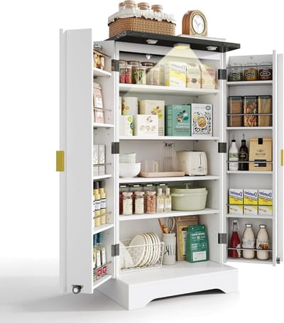 Keukenkast met led - Buffetkast voorraadkast - Keuken opruimen - Sensorgestuurde verlichting - 120 x 605 cm - Wit