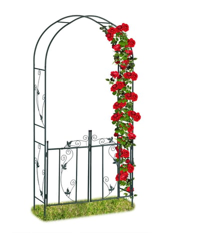 tuinboog met deur - voor klimplanten - 230 x 113,5 x 36,5 cm - metaal - groen
