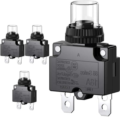Stroomonderbreker Thermisch - Beveiligingsschakelaar Overbelasting - Elektrische Bescherming - Handmatige Resetknop - 18A 32VDC - Zwart