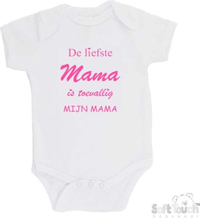 100% katoenen Romper "De liefste mama is toevallig mijn mama" Meisjes Katoen Wit/roze Maat 62/68