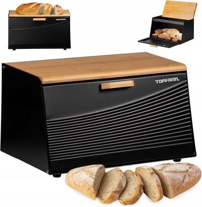 Broodtrommel Bamboe - Broodmand Metaal - Vers Houden Brood - Dubbele Deksel - 35x21x21 cm - Zwart