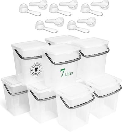 Novaliv 10x wasmiddeldoos met deksel 7 liter transparant en maatschep 23,5 x 18 x 26,5 cm waspoeder opbergdoos met handvat wasmiddel opbergdoos wasmiddel wasmiddelcontainer waspoedercontainer