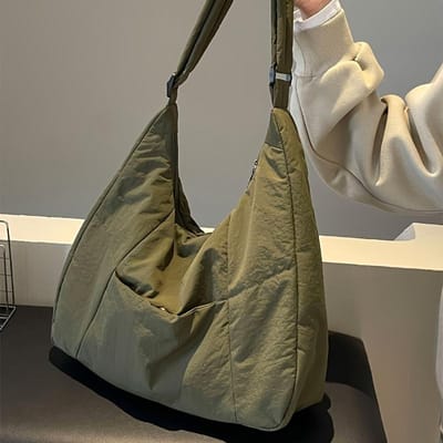 Nylon Schoudertas met Zachte Touch Lichtgewicht, Verstelbare Riem, Ritssluiting, Zachte Stof Perfect voor Dagelijks Gebruik, Shoppen, Reizen en Buitenactiviteiten groen