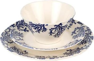 6st handbeschilderde bowls koraal ecru & blauw van Port Maine soepkommetjes