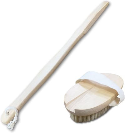 Verzorgende rugborstel met lange handgreep, ideaal voor douche en bad, exfoliërend en huidvriendelijk
