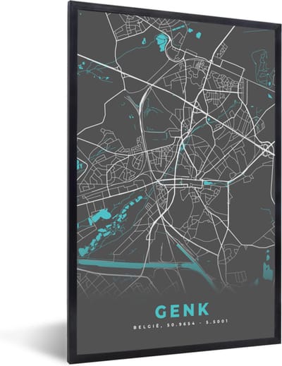 Fotolijst incl. Poster - Kaart – Plattegrond – Stadskaart – Genk – België - Grijs - 40x60 cm - Posterlijst