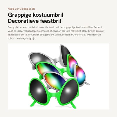 Dailygoods- Kostuumbril Grappig - Feestbril - Party Bril - Decoratieve Zonnebril - Foto-rekwisieten - Duurzaam PC-materiaal