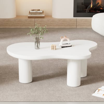 Onregelmatige wolkvormige salontafel - 107x66x40,5 cm - MDF tafelblad - PVC poten - met vilten onderstel - wit