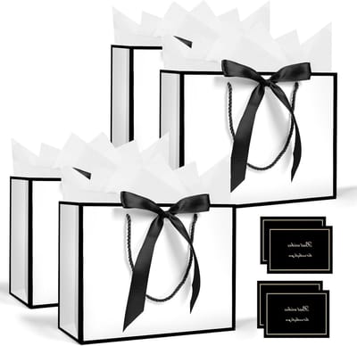 4 Stuks Geschenktasjes in Wit en Zwart voor Cadeaus, Feestjes en Verjaardagen