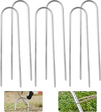 Set van 6 Grondankers van 30 cm in Gegalvaniseerd Staal - Robuuste U-vormige Tentpinnen voor Beveiliging van Tenten, Schuttingen en Campinguitrusting