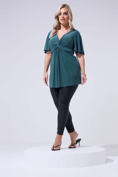 Yours London Tealblauwe Top Met Knoopdetail Aan De Voorkant Size 40