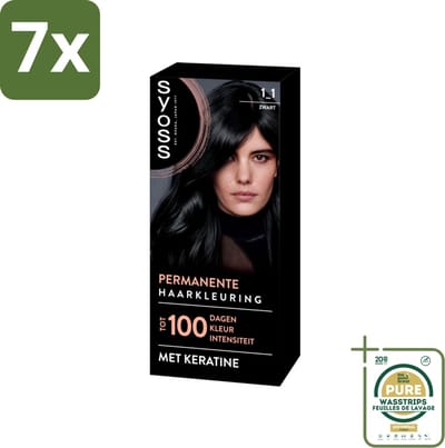 7 x SYOSS - Coloration 1-1 Zwart - Haarverf - Grijsdekking - Vermindert Haarbreuk - Grootverpakking - Haarverf - Permanente Haarkleuring - Grijsdekking - Keratine - Haarverf Zwart