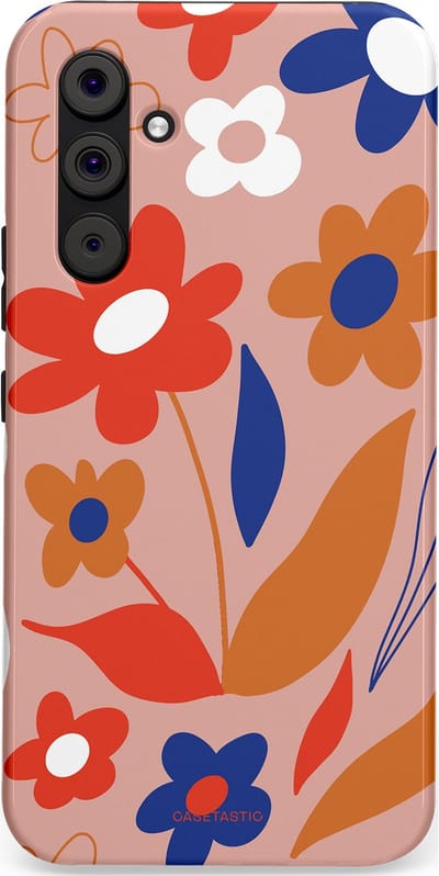 Casetastic hoesje geschikt voor Samsung Galaxy A54 (2023) 5G - Dubbellaagse bescherming - Vormen in bloei - Fashion Case - Perzik Rood Donkerblauw