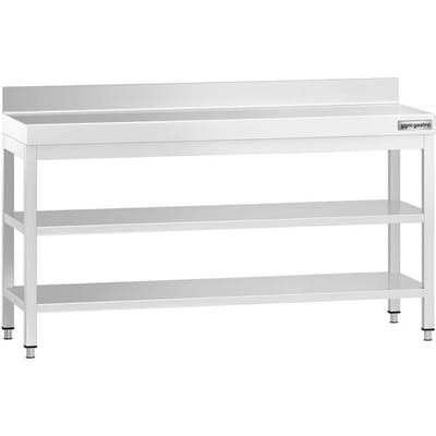 GGM Gastro Edelstahl Arbeitstisch PREMIUM - 1800x600mm - mit Grundboden, Aufkantung & Zwischenboden Zilver