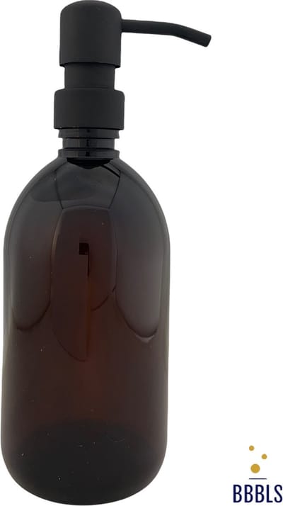 BBBLS® Design Dispenser "Blanco" | Bruin Kunststof | 500ml | RVS / Metaal Pomp Zwart | Zeeppomp | Zeepdispenser | Zeephouder