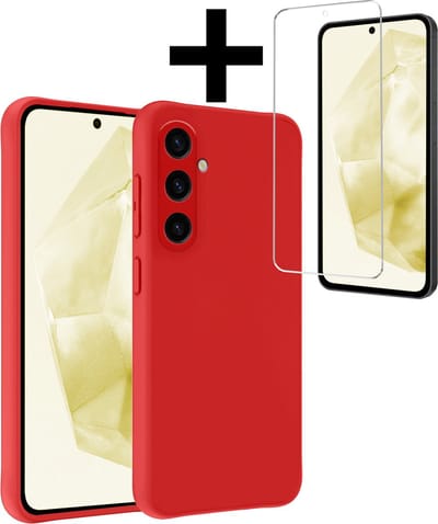 Hoesje - Met Screenprotector - Geschikt voor Samsung Galaxy A35 - Sterk & Shockproof - Back Cover - Siliconen Case - Telefoon Hoes - Telefoonhoesjes - Rood