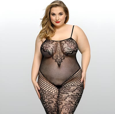 Plus Size Mesh Bodystocking Zwart - Mesh - Sexy Lingerie - One Size L-XXL (40-44) | LS021