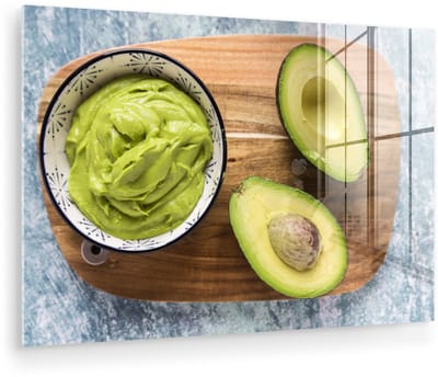 ® Glasschilderij 180x120 cm - Schilderij acrylglas - Verschillende stages avocado op een snijplank - Foto op glas - Muurdecoratie woonkamer - Wanddecoratie slaapkamer - Schilderijen