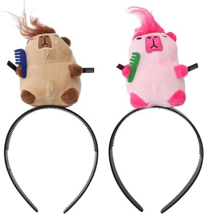 JeiibrZui Dieren Haarbanden - 24 x 13 cm - 2 Stuks - Bruin en Roze - Schattige Hoofdtooi voor Feesten en Dagelijks Gebruik