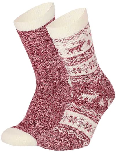Apollo bedsokken / huissokken - rendieren - dames - 2-pack - rood - one size - Slofsokken