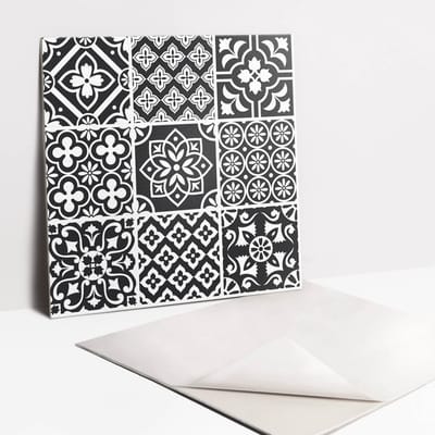 Tulup PVC Tegels - Zwart-Witte Portugese Tegels Vinyl Tegels - 30 cm x 30 cm - Zwart en Wit Zelfklevende Vinyltegels - 9 stuks - Vintage Plaktegels - Vloer Tegels PVC - Plaktegels keuken en Badkamer