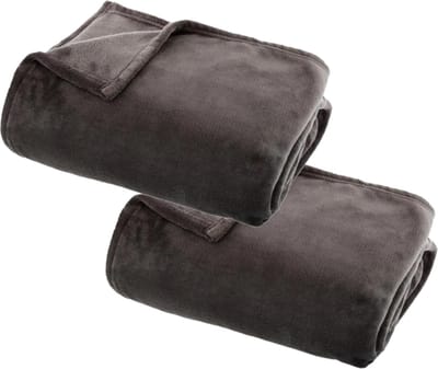 Atmosphera Plaid deken - 2x - donkergrijs - polyester - 125 x 150 cm - Bed/bankdeken - Fleece plaid - Lekker warm
