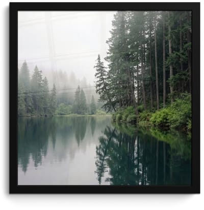 Poster in lijst - Fotolijst 40x40 cm - Posters - Bergen - Meer - Bos - Posterlijst zwart - Decoratie - Wanddecoratie woonkamer - Muurdecoratie slaapkamer