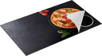Chefcare Inductie Beschermer Mozzarella Pizza op een Marmeren Plaat - 90x50 cm - Afdekplaat Inductie - Kookplaat Beschermer - Inductie Mat