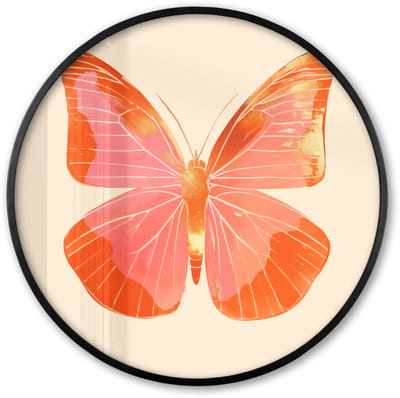 Poster in lijst Rond - Fotolijst 60x60 cm - Posters - Vlinder - Minimalistisch - Roze - Ronde posterlijst zwart - Decoratie - Wanddecoratie woonkamer - Muurdecoratie slaapkamer