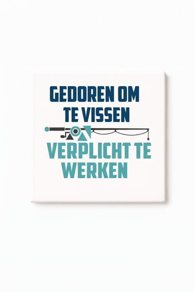 Geboren om te Vissen Keramische Tegel – Grappige Nederlandse Vis Quote Wanddecoratie Cadeau voor Vissers