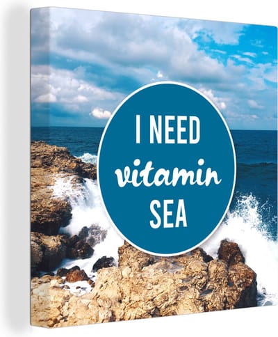 Canvas Schilderij Spreuken - I need vitamin sea - Quotes - Zee - Kust - 20x20 cm - Wanddecoratie