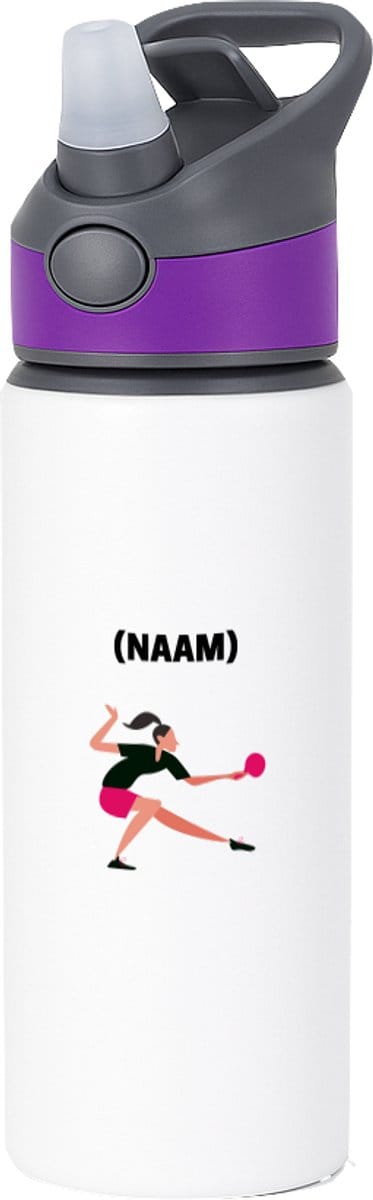 Hacebo® - Tafeltennis met eigen naam waterfles met rietje paars - Sport - Tafeltennisser - Ping pong - water fles - 650ML